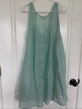 Eileen Fisher- Sleeveless Mint Green Button-Front Linen sundress/tank